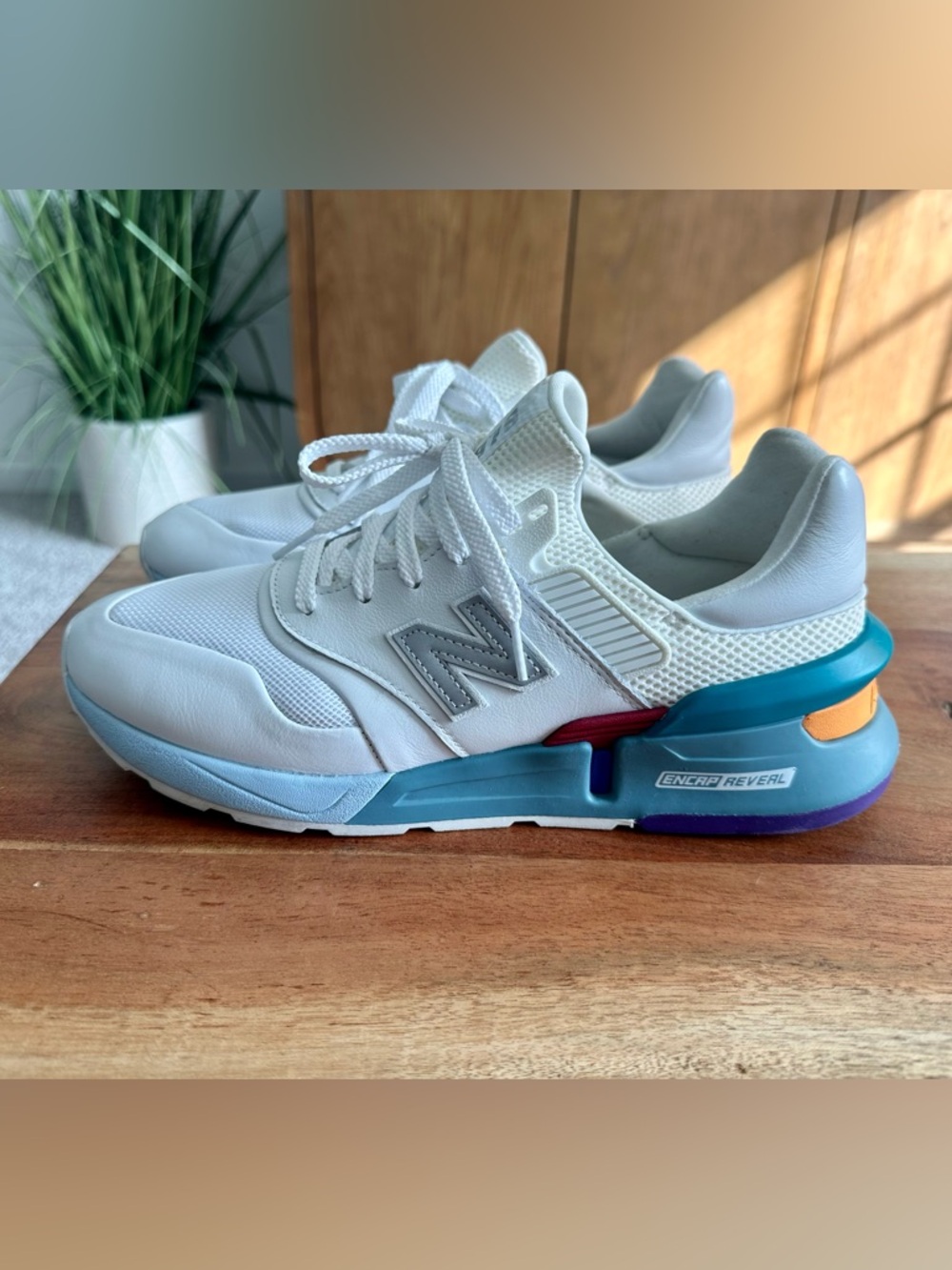 New Balance White Sneakers with Blue & Teal Midsole